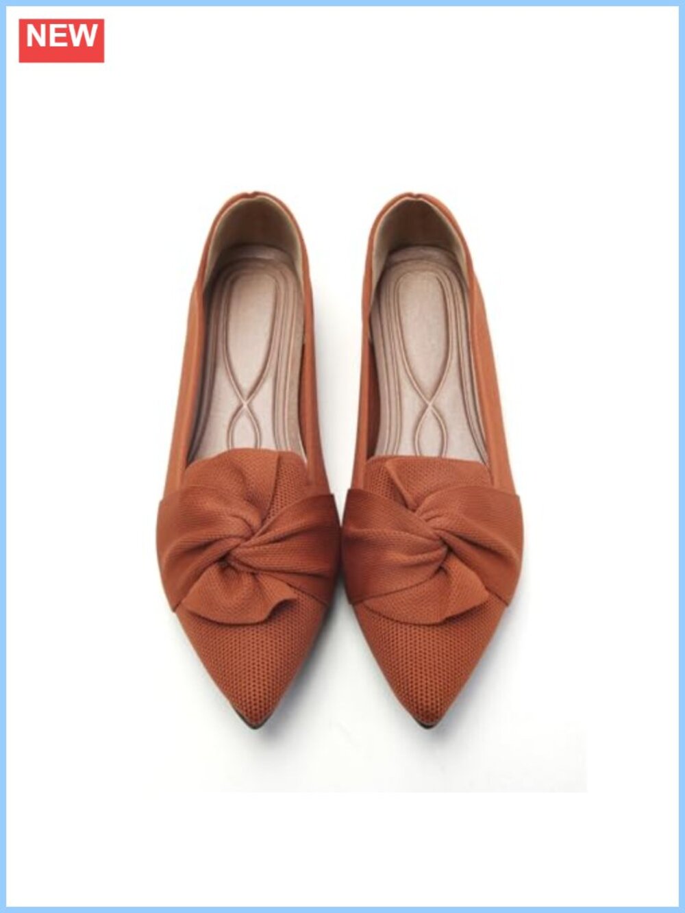 Pointed Toe Ballet Flats Bow Detail Breathable Pull-On Comfort Walking Shoes